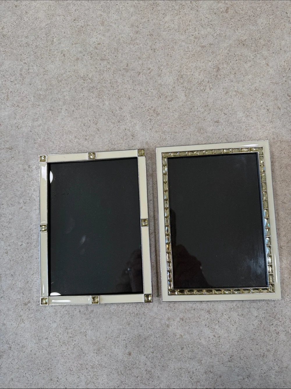 SET OF 2 HEZE BAISHIDA 5 x 7 IVORY ENAMEL & LIGHT TOPAZ CRYSTAL PICTURE FRAMES